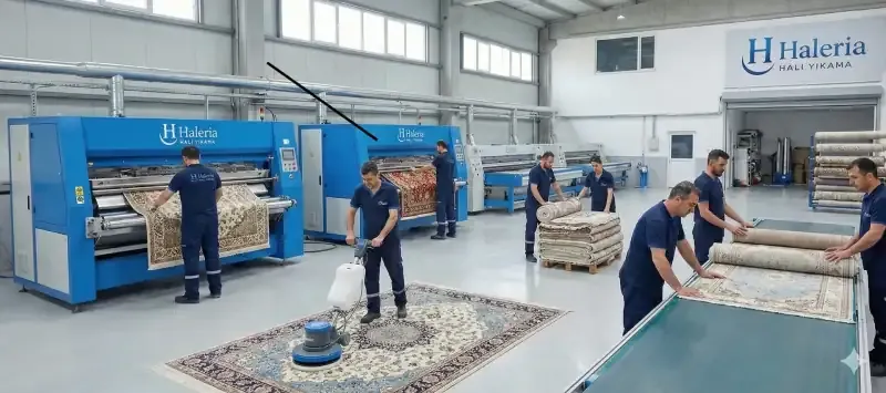 Halı yıkama fabrikasında çalışan ekip